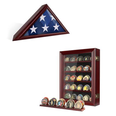 5 Row Challenge Coin Display Case and 3'x5' Flag Display Case