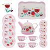 Pink Tea Set for Little Girls,Flower Design Tea Party Set,Princess Tea Time Toys Teapot Dishes Kitchen Pretend Play Tin Tea Party Set for Girls view 1