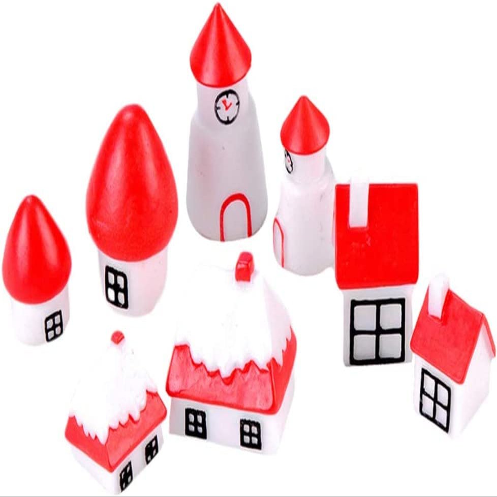8pcs Miniature Christmas Ornament Resin House Figurine Cake Topper for Xmas DIY Dollhouse Craft Decor