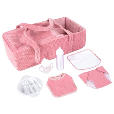 Rakki Dolli Doll Carrier Doll Carry Cot Doll Carry Crib Set with Feeding Utensils Feeding & Changing Accessaries 7 Pieces Set, Fits for 16-18 Inch American Girl Dolls