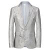 Mens Notched Lapel Dress Floral Suit Luxury Printed Slim Fit Stylish Blazer Casual Single Breasted Wedding Jacket (White,Large) view 1