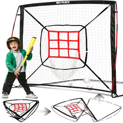 Baseball Net - 9 Strike Zone Pitching Net Hitting Net Batting Practice Net, Baseball Gifts for Kids Children Teens & Youth | Training Aids Equipment (Portable & Quick-Fold) 5x5ft