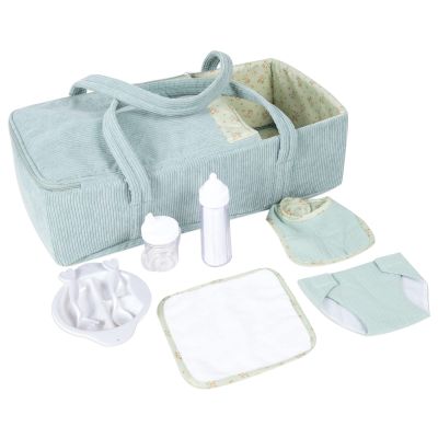 Rakki Dolli Doll Carrier Doll Carry Cot Carry Crib Set with Feeding Utensils Feeding & Changing Accessaries 7 Pieces Set, Fits for 16-18 Inch American Girl Dolls
