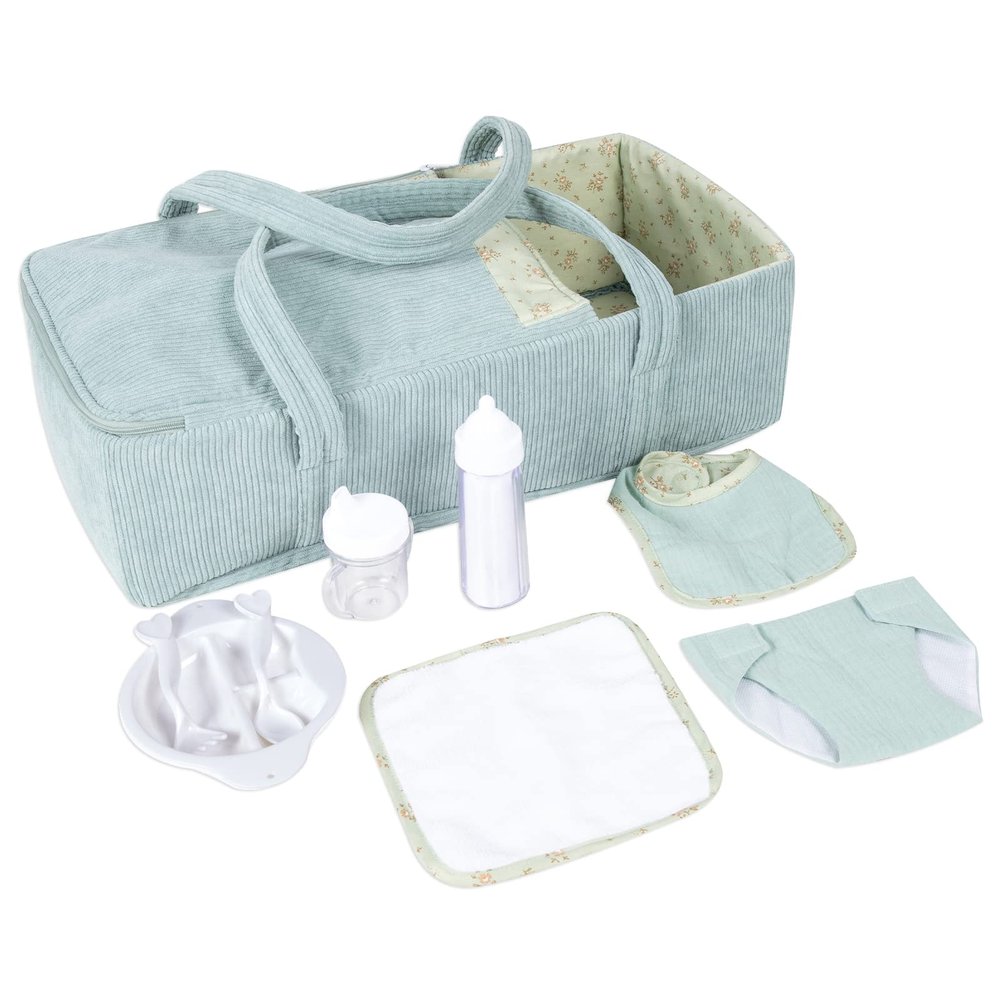 Rakki Dolli Doll Carrier Doll Carry Cot Carry Crib Set with Feeding Utensils Feeding & Changing Accessaries 7 Pieces Set, Fits for 16-18 Inch American Girl Dolls