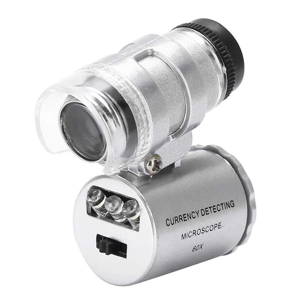 Microscope Kit 1pc Mini Jewellery Glass 60x Magnifier Pocket Microscope Magnifier LED Microscope Lens Adapters