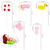11 Pcs Swimming Pool Cake Decoration - Hawaiian Beach Chair Umbrella Cake Toppers for Summer Birthday Party Supplies, Pink view 2