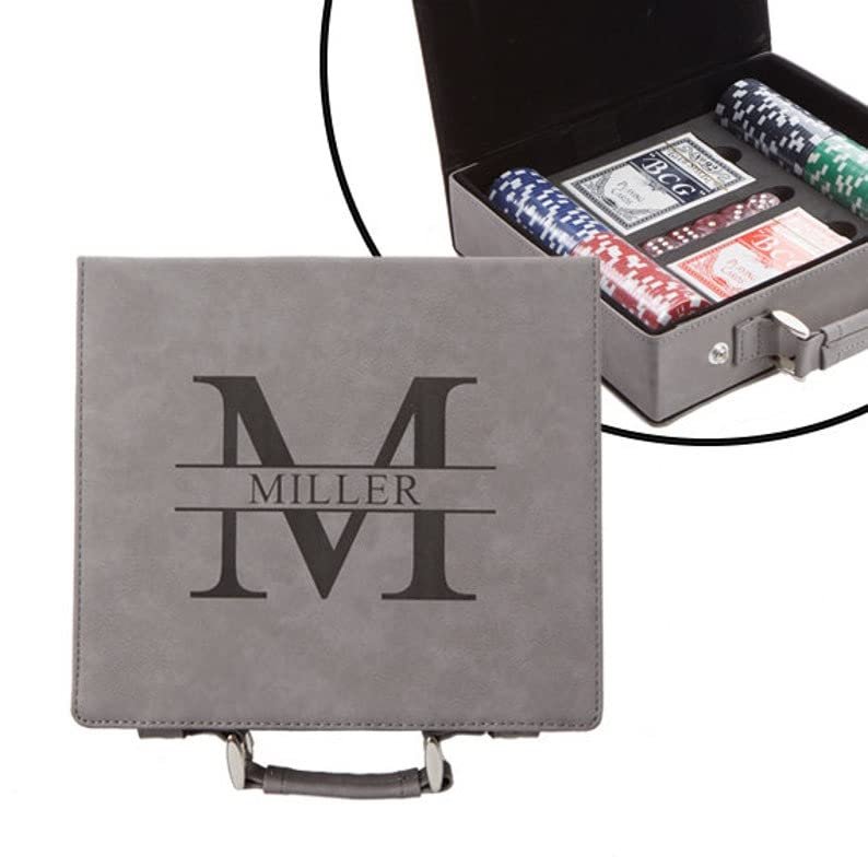 Personalized Poker Set with Case, Engraved Poker Chips for Texas Holdem, Gift for Dad - 4 Color Options