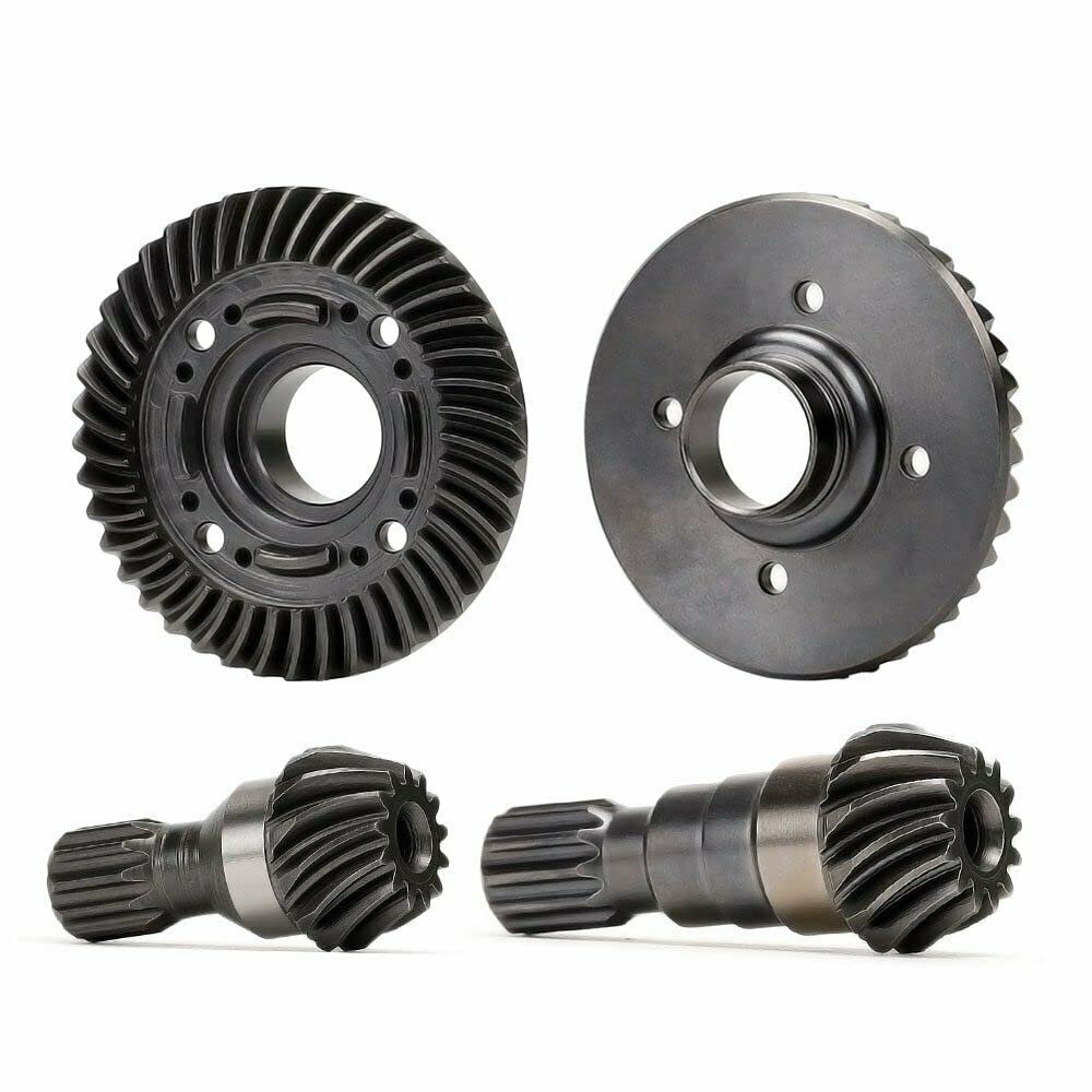 ZLiT Hard Steel Diff Ring Pinion Gear for Traxxas X-MAXX 1/5 Front + Rear Helical Teeth Steel Part (Front Rear Pinion Gear +Diff Ring)