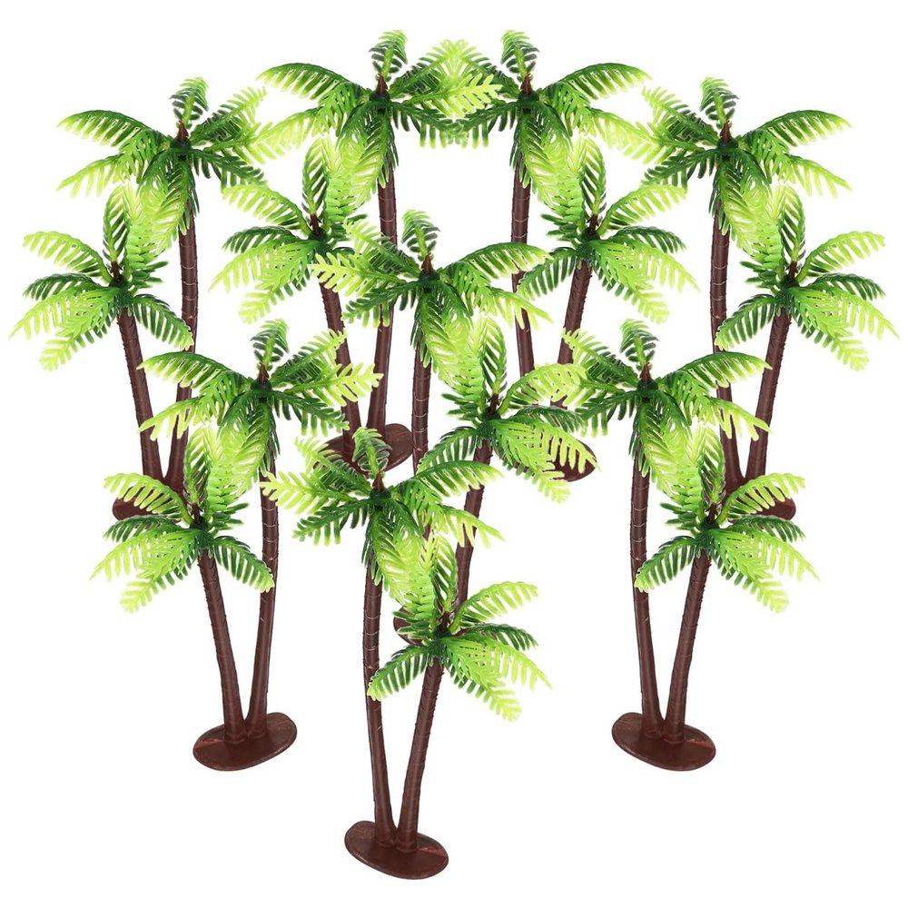Beavorty Artificial Plants Miniature Palm Tree Mini Artificial Tropical Tree Coconuts Plastic Tree Model 12pcs for Micro Landscape Aquarium Fish Tank Railway Train Decors Cake Mix