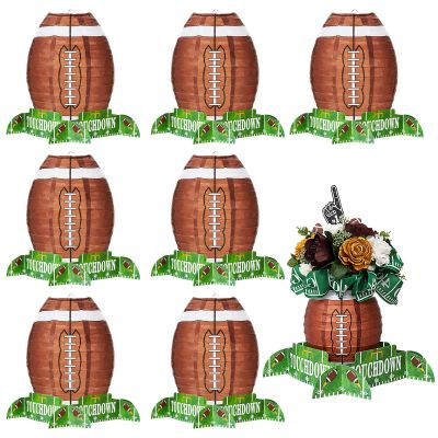 Mudder 8 Pcs Football Paper Lantern Sports Fan Party Decor Table Centerpiece Decoration Set Soccerball Game Lantern with Stand Pieces for Game Day Tailgates Stadium Party Supply,12 Inches (Brown)