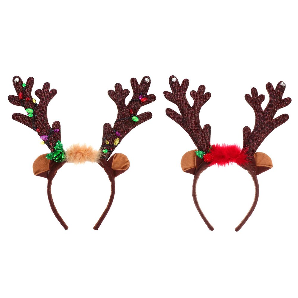 FOMIYES 2Pcs Reindeer Antlers Headband Deer Antlers Headband with Light and Bells Christmas Reindeer Ears for Christmas Party Photography Props