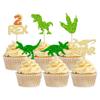 Gyufise 24Pcs Dinosaur Cupcake Toppers Glitter 2 Rex Roar Dinosaur Cupcake Picks Two Years Old Dino Theme Baby Shower Second Birthday Party Cake Decorations Supplies Gold view 1