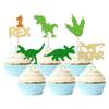 Gyufise 24Pcs Dinosaur 1st Birthday Cupcake Toppers Glitter 1 Rex Roar First Birthday Dinosaur Cupcake Picks Dino Theme Baby Shower 1st Birthday Party Cake Decorations Supplies Gold view 1