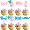 Gyufise 24Pcs Boy or Girl Cupcake Toppers Glitter Mustache Eyelash Gender Reveal Cupcake Picks Pink or Blue Cake Decorations for Baby Shower Gender Reveal Birthday Party Supplies view 1