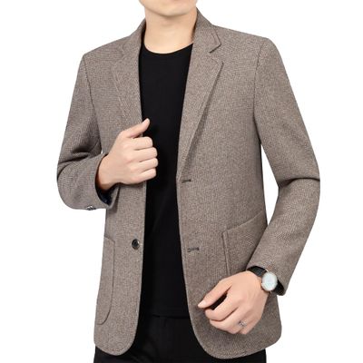 Men Casual Wool Blend Suit Blazer Herringbone Tweed Two Button Business Jacket Lightweight Wedding Sport Coat (Brown,Medium)