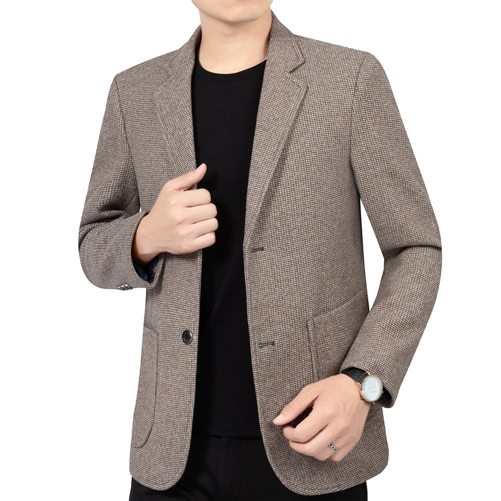 Men Casual Wool Blend Suit Blazer Herringbone Tweed Two Button Business Jacket Lightweight Wedding Sport Coat (Brown,Medium)