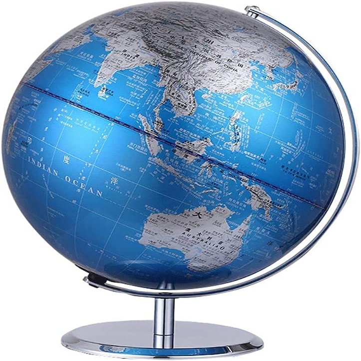 Classic Blue World Globe With Stainless Steel Non-slip Base Stand Desk Educational Geography World Globe Earth Perfect Home Decor