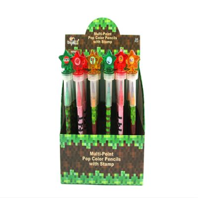 TINYMILLS 24 Pcs Pixel Miner 2 in 1 Stackable Crayons with Stamper Toppers Multi-Point Stacking Crayon Pencils, Kids Party Favors, Classroom Rewards, Goody Bag Stuffers, Prizes