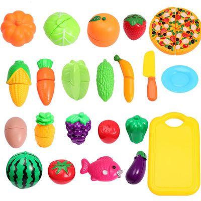 1set Mini Vegetable and Fruit Cutting Set with Orange Mesh Bag for Pretend Play Develops Creativity and Hand-Eye Coordination Food Toy for Boys and Girls