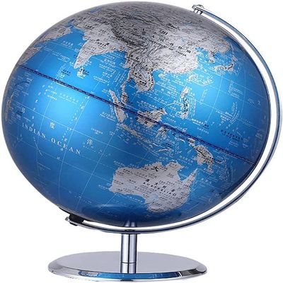 Classic Blue World Globe With Stainless Steel Non-slip Base Stand Desk Educational Geography World Globe Earth Perfect Home Decor