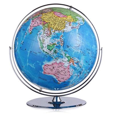 2 in 1 Classic LED World Globe Light with Silver Stand 42cm/16.5" Diameter Antique Globe World Globe for Adults and Kids