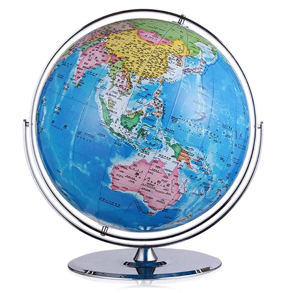 2 in 1 Classic LED World Globe Light with Silver Stand 42cm/16.5" Diameter Antique Globe World Globe for Adults and Kids