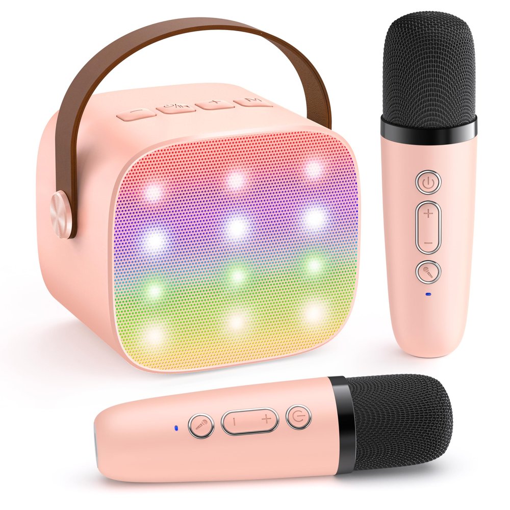 YLL Karaoke Machine for Kids Adults, Bluetooth Mini Speaker with 2 Wireless Microphones, Birthday Valentine's Gifts Toys for Girls Ages 3, 4, 5, 6, 7, 8, 9, 10, 12+ Years Old Toddler Family (P-Ink)