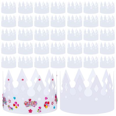 Crtiin 200 Pcs White Paper Crowns DIY Birthday Party Crowns for Kids, Birthday Party Hats Decorations Baby Shower Party Supplies (Classic Style)