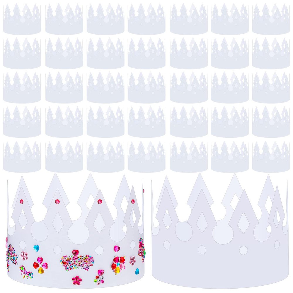 Crtiin 200 Pcs White Paper Crowns DIY Birthday Party Crowns for Kids, Birthday Party Hats Decorations Baby Shower Party Supplies (Classic Style)
