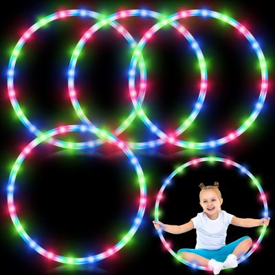 Jerify 4 Pcs 4 Pack LED Hoop Light up LED Glowing Lights Fitness Exercise Hoops 10 Color Changing Exercise Glowing Hoop for Halloween Party Favors Dance Dark Fitness (23 Inch)