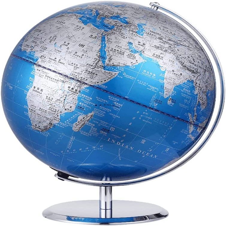 Classic Blue World Globe With Stainless Steel Non-slip Base Stand Desk Educational Geography World Globe Earth Perfect Home Decor