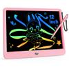 KOKODI 12 Inch LCD Writing Tablet with Anti-Lost Stylus, Erasable Doodle Board Colorful Toddler Drawing Pad, Car Travel School Games Toys for 3 4 5 6 7 8 Kids, Birthday Gift for Girls Boys Adults Pink view 1