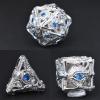 RULE DICE Metal DND Dice Set, 7pcs Hollow Jeweled Eyes Metal D&D Dice Set, 70 Natural Gemstones Hand-Set, Collector's Grade DND Dice, Suitable for Role Playing Game D&D Dice (Silver and Sapphire) view 3