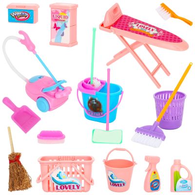 ONEST 18 Pieces Doll Housework Cleaning Supplies Miniature Mini Dollhouse Accessories Dollhouse Furniture Decoration Accessories for Dolls Pretend Play