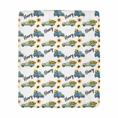 Artsadd Custom Name Blankets with Transportation Design, Cars Sunflower Kids Throw Blanket for Girls Boys Children, Toddler Bedding Nursery Blanket for Couch Sofa Baby Shower Birthday Gifts 50"x60"