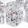 RULE DICE Metal DND Dice Set, 7pcs Hollow Jeweled Eyes Metal Dice Set, 70 Natural Gemstones Hand-Set, Collector's Grade DND Dice, Suitable for Role Playing Game D&D Dice (Silver and Pink Gemstone) view 1
