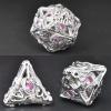 RULE DICE Metal DND Dice Set, 7pcs Hollow Jeweled Eyes Metal Dice Set, 70 Natural Gemstones Hand-Set, Collector's Grade DND Dice, Suitable for Role Playing Game D&D Dice (Silver and Pink Gemstone) view 3
