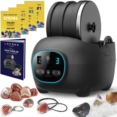 Lefree store Rock Tumbler Kit for Adults Kids, Professional Rock Polisher with 3LB Leak Proof Rubber Barrel, Includes 1 LB Rough Rocks,4 Rock Tumbler Grits etc,STEM Christmas for Kids