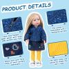 Rakki Dolli Doll Clothes 3 Pc. Set Navy Blue Hooded Coat with Denim Skirt & Mustard Yellow Knitted One-Piece Pantyhose, Warm Hoodie Snowsuit Fits for 18" Dolls (Doll & Shoes not Included) 017 view 3