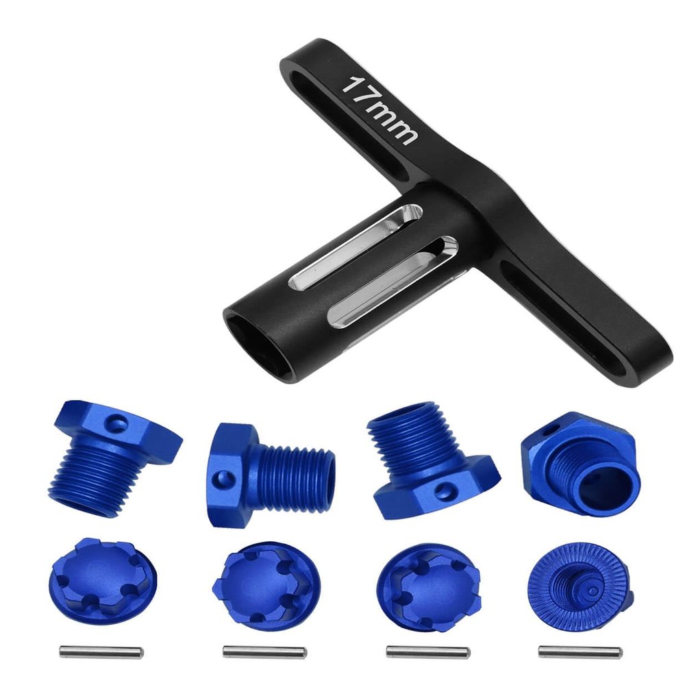 RCMYou Aluminum 17mm Wheel Hubs/Nuts Upgrades Part for 1/10 Widemaxx Maxx V2,Anodized Rc Hops Up Wheel Hubs Nuts w/Splines Wheel Wrench for Model #89086-4,#89076-4,Replace #8654,7758 (Navy Blue)