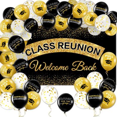 21 Pcs Class Reunion Party Decorations - School Class Reunion Banner, Backdrop, Latex Balloons, Photography Background