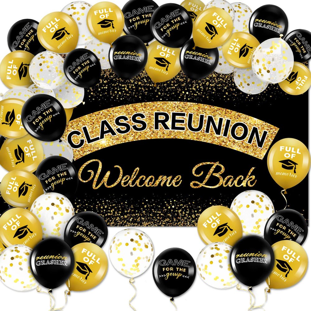 21 Pcs Class Reunion Party Decorations - School Class Reunion Banner, Backdrop, Latex Balloons, Photography Background