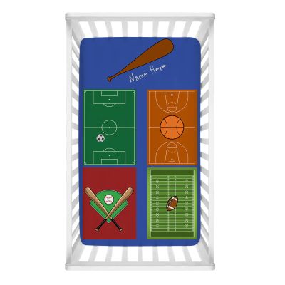 Personalized Sports Theme Crib Sheets for Boys, Custom Ball Fitted Baby Crib Sheet with Name for Standard Crib & Toddler Bed Mattress, Soft Breathable Nursery Cribs Bedding, 28" x 52"