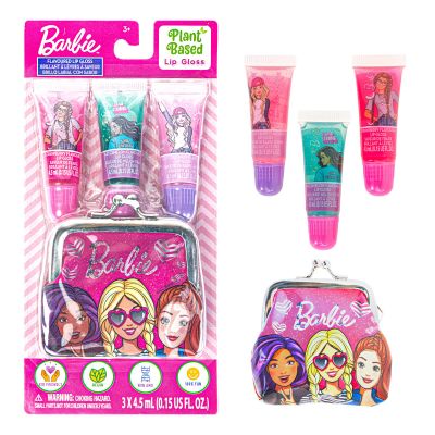 Barbie  Townley Girl Plant-Based 3Pcs Juicy Tube with Granny bag Makeup Cosmetic Set for Kids and Girls, Ages 3+, Perfect for Parties, Sleepovers & Makeovers, Multicolor