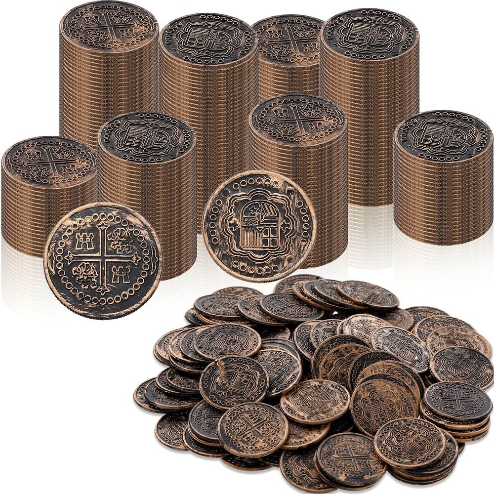 Chivao 300 Pcs Bronze Coins Plastic Treasure Pirate Coins Fake Toy Carnival St. Patrick's Day Party Favors Pirate Party Decoration Birthday Adventure Themed Supplies