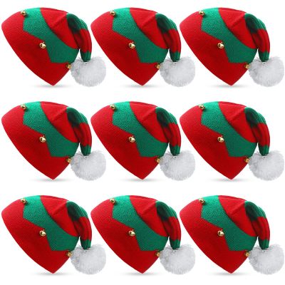 JaGely 9 Pcs Christmas Elf Hat Xmas Elf Beanie Adult Santa Hats for Christmas Holiday Winter for Women Men