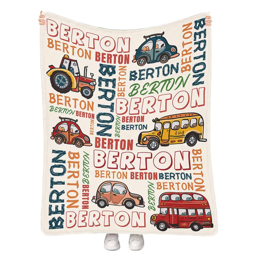 Artsadd Custom Name Blankets with Transportation Design for Baby Boy - Personalized Bus Car Blanket with Name for Kids - Cute Truck Throw Blanket - Customized Swadding Blanket for Toddler 60"x80"