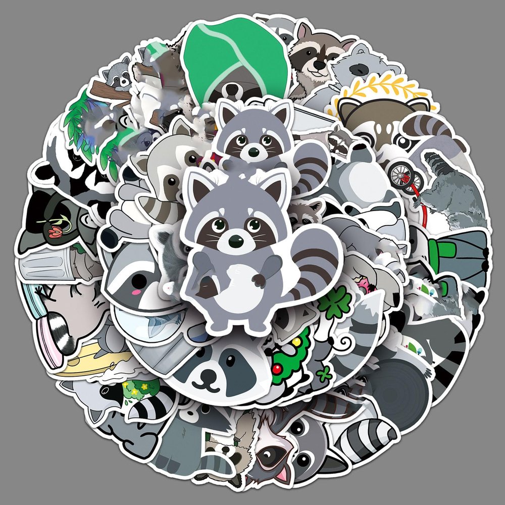 50Pcs The Northern Raccoon Stickers Vinyl Animal Sticker Pack for Laptop Water Bottle Skateboard Luggage Guitar Bicycle Cars Suitcase Scrapbook Journal,Waterproof Cute Raccoon Sticker for Kids Teens