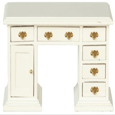 Melody Jane Dolls Houses Dollhouse Double Pedestal Kneehole Desk White 1:12 Office Study Furniture