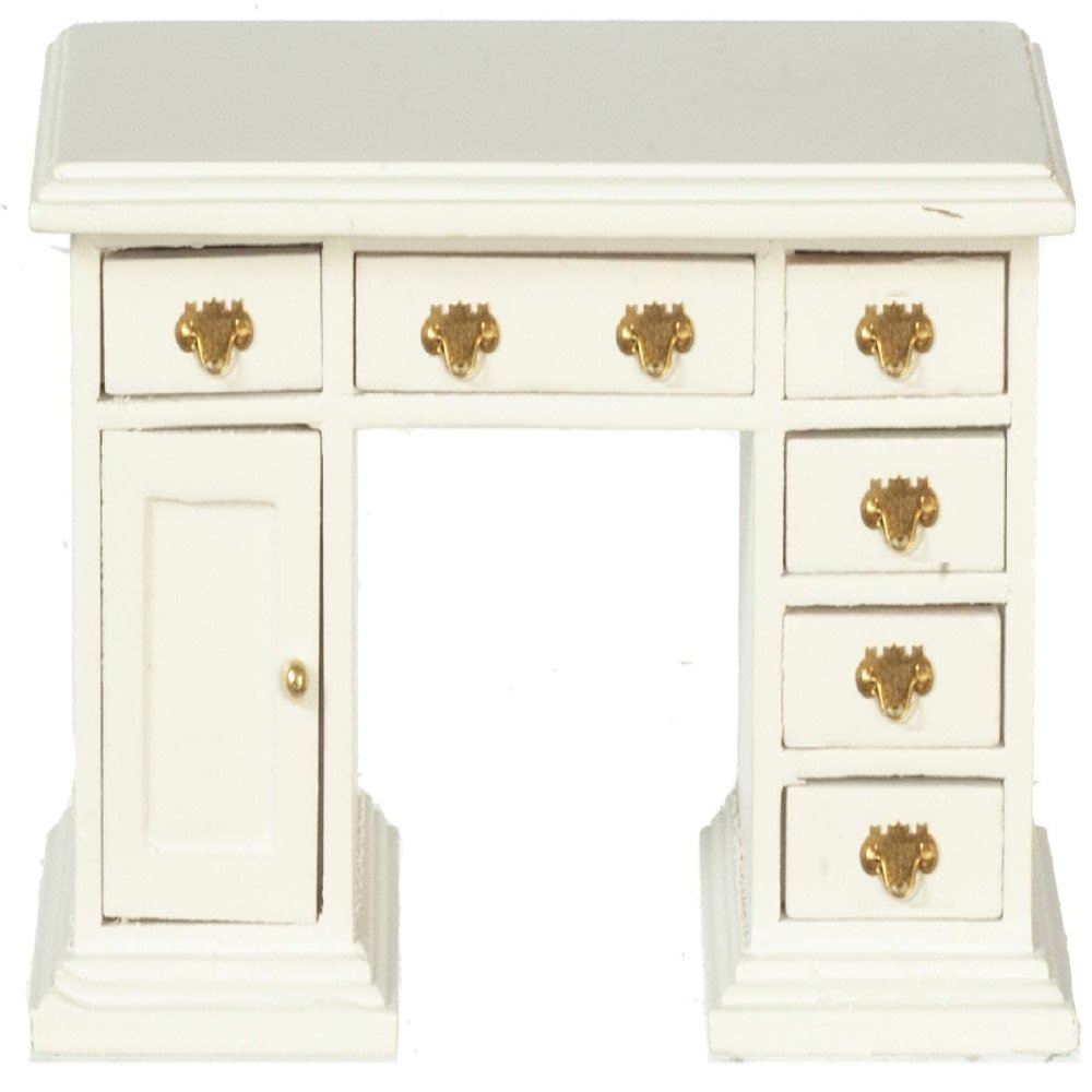 Melody Jane Dolls Houses Dollhouse Double Pedestal Kneehole Desk White 1:12 Office Study Furniture